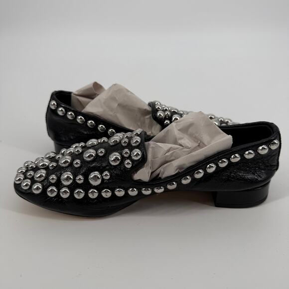 Zara Women's Black Leather Studded Block Heel Loafers Shoes Size 36 - Picture 4 of 9